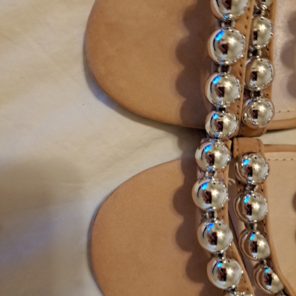 SCHUTZ Tan Sandal with Silver Bead Detailing